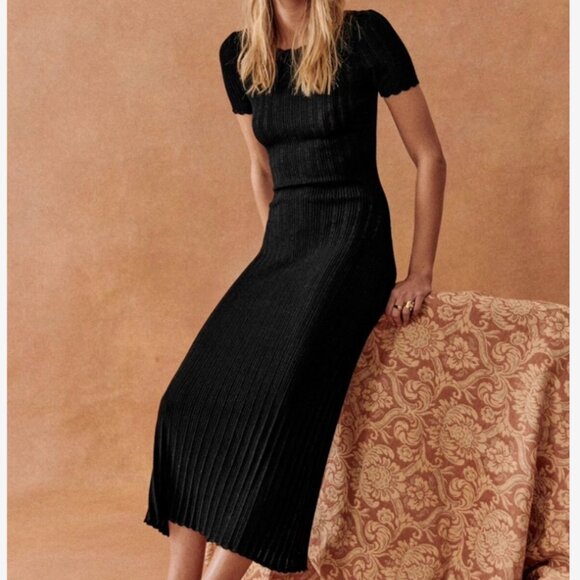 NWT Sezane Joey Midi Dress - Blue Flash Knit French Casual - Picture 2 of 7